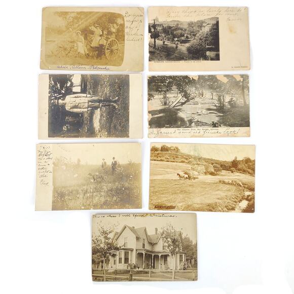 Set of 7 Early 1900s Postcards, RPPC, Soldier, Farm & Rural Life, Dog Photograph - Picture 1 of 3